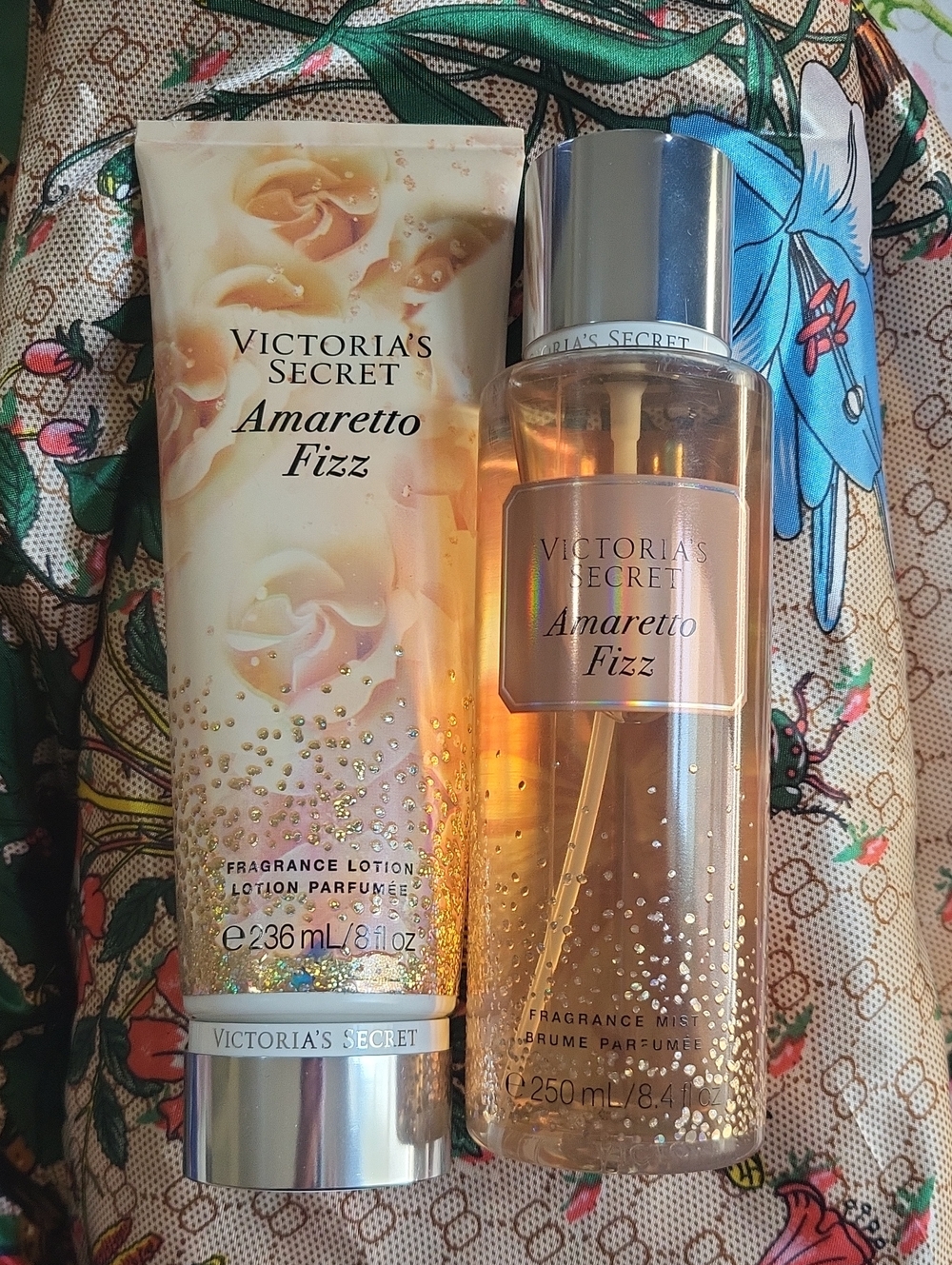 Victoria's Secret Amaretto Fizz Lotion & Fragrance Mist — Peach and Gold
